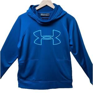 UNDER ARMOUR Womens Size Large Teal Blue Loose Fit Bold Logo Hoodie Sweatshirt
